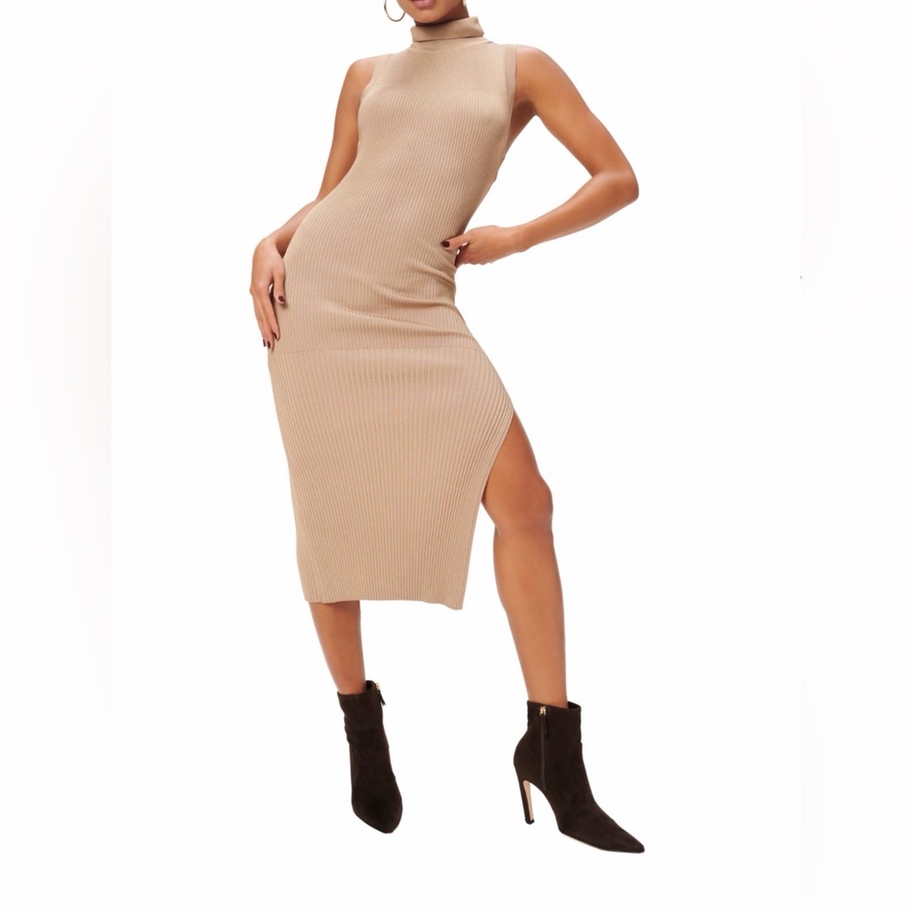 Good American plaited sleeveless rib Midi Dress Caramel Size 3/4 (L/XL)